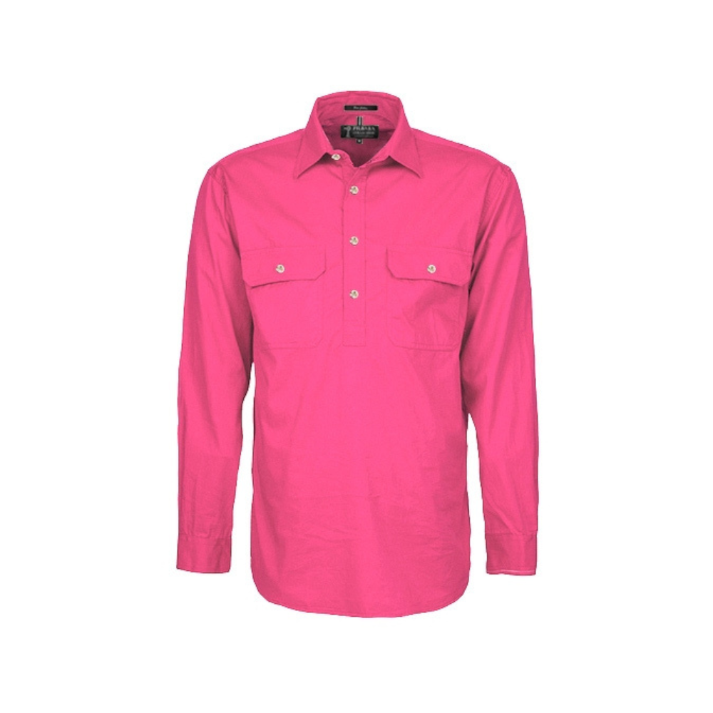 Ritemate Mens Pilbara Closed Front LS Shirt RM200CF - Hot Pink
