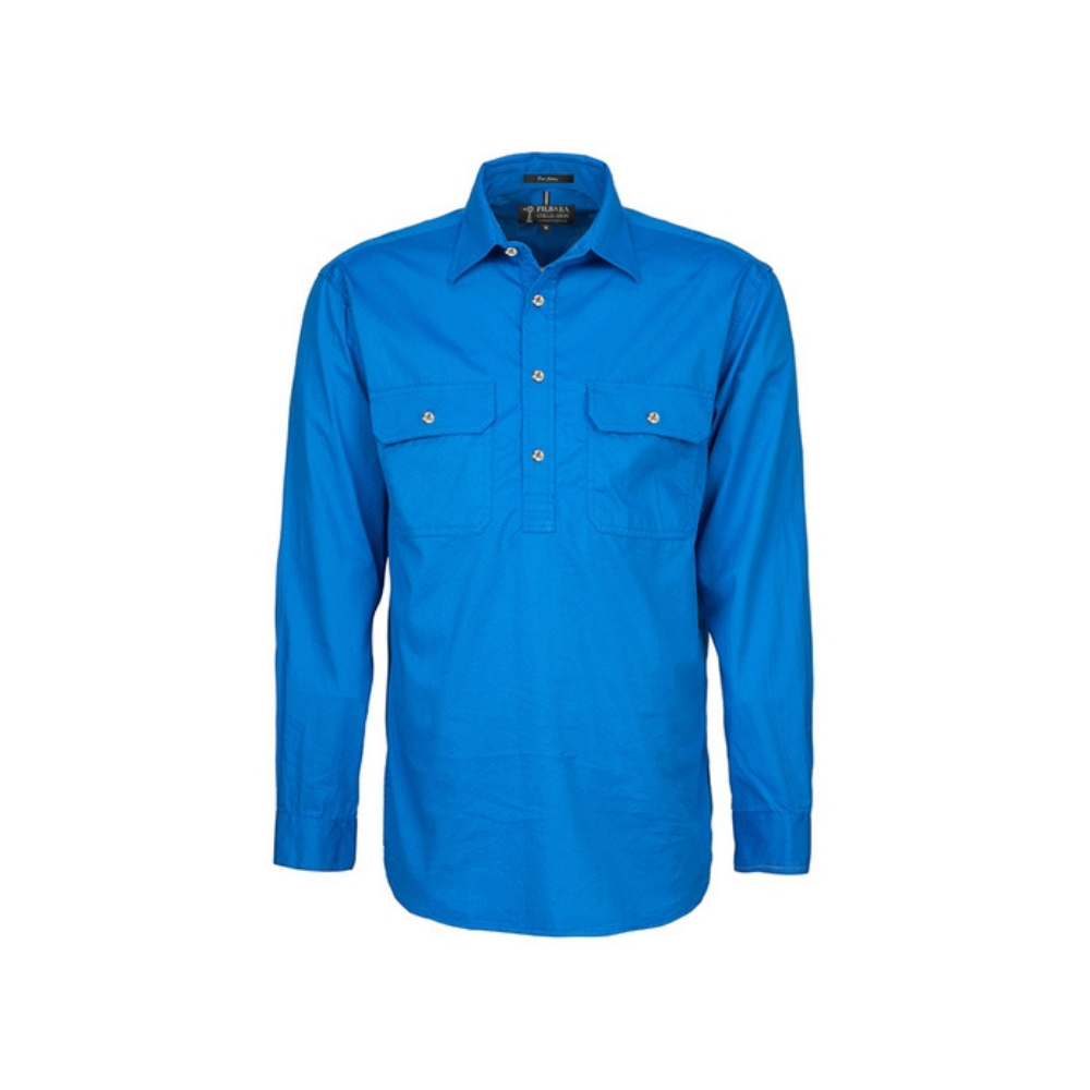 Ritemate Mens Pilbara Closed Front LS Shirt RM200CF - Light Blue