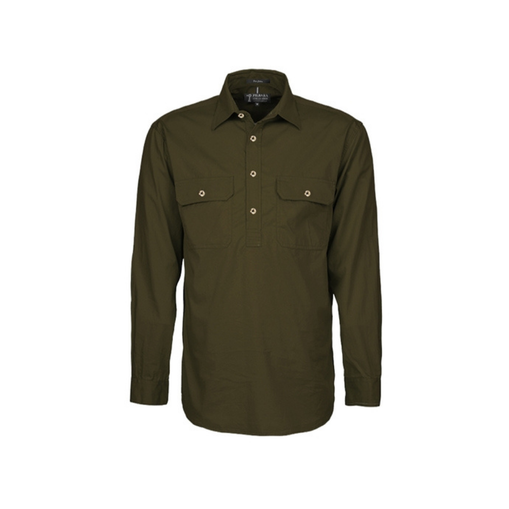 Ritemate Mens Pilbara Closed Front LS Shirt RM200CF - Olive