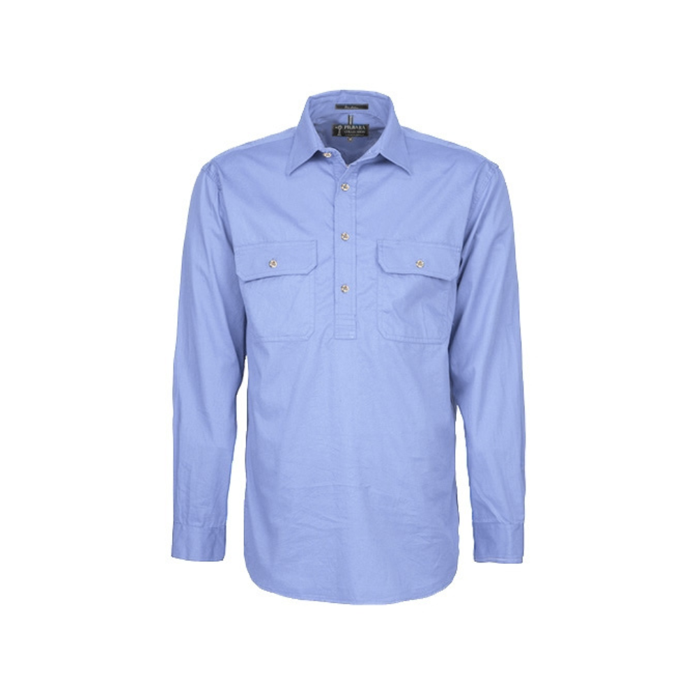 Ritemate Mens Pilbara Closed Front LS Shirt RM200CF - Pale Blue