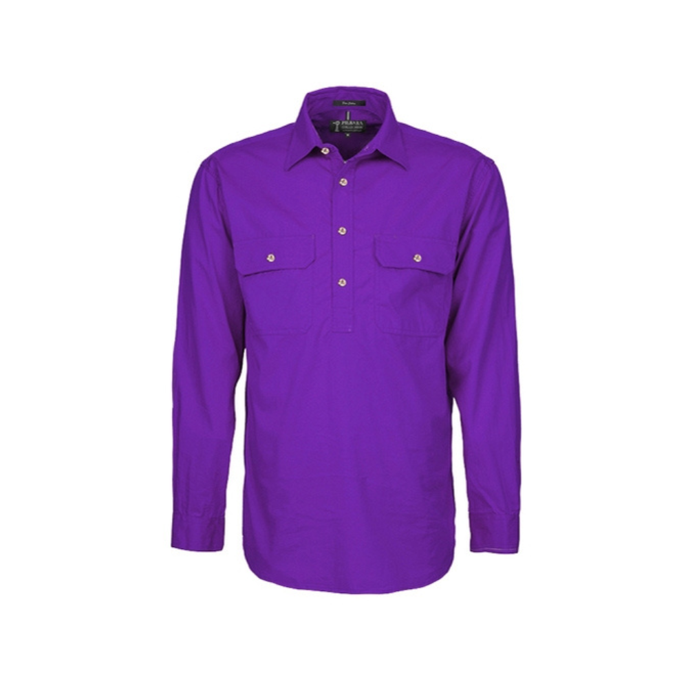 Ritemate Mens Pilbara Closed Front LS Shirt RM200CF - Purple