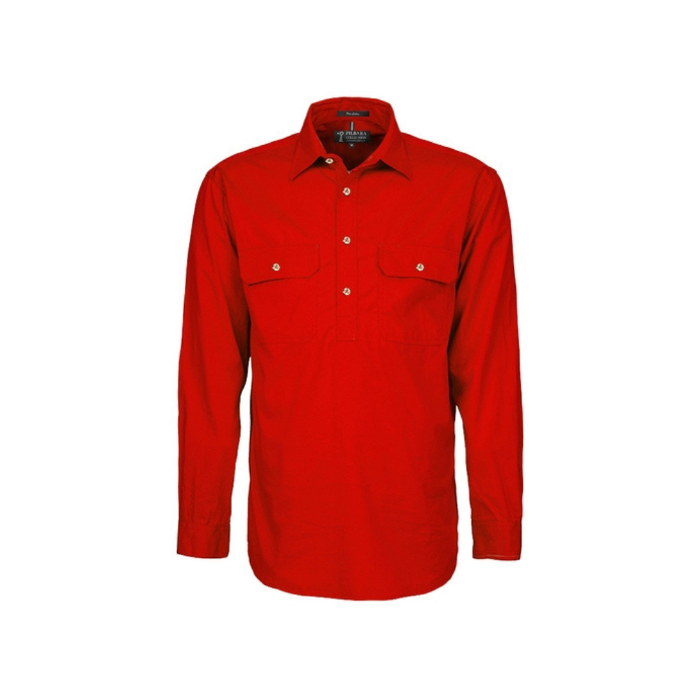Ritemate Mens Pilbara Closed Front LS Shirt RM200CF - Red