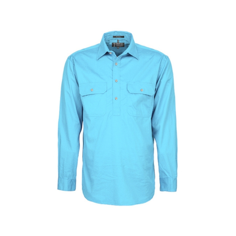 Ritemate Mens Pilbara Closed Front Long Sleeve Shirt RM200CF - Cornflower