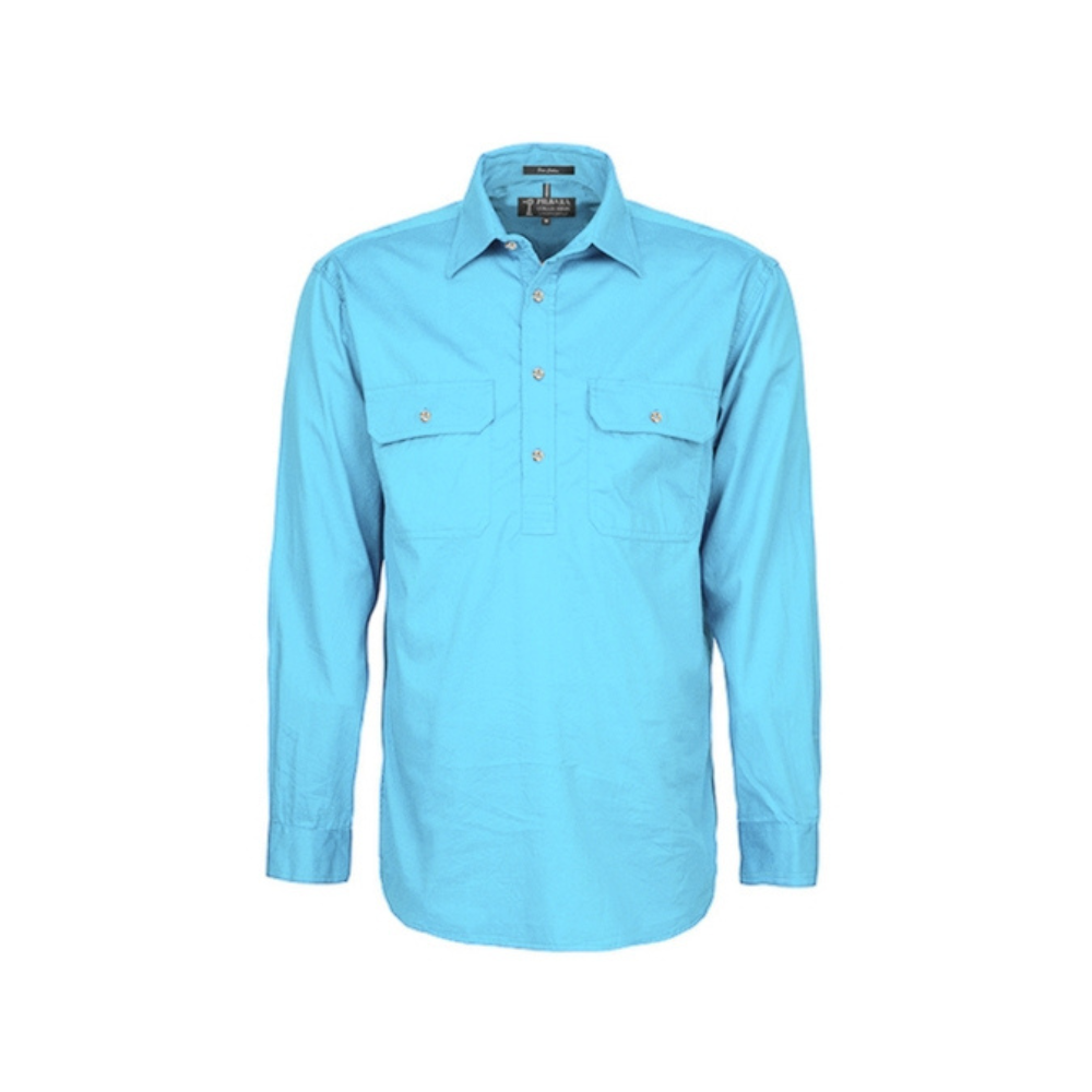 Ritemate Mens Pilbara Closed Front LS Shirt RM200CF - Cornflower