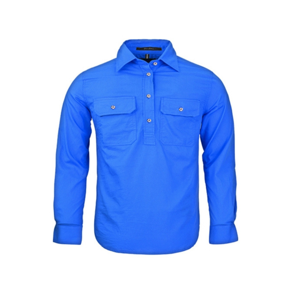 Ritemate Kids Pilbara Closed Front LS Shirt RM400CF - Cobalt Blue