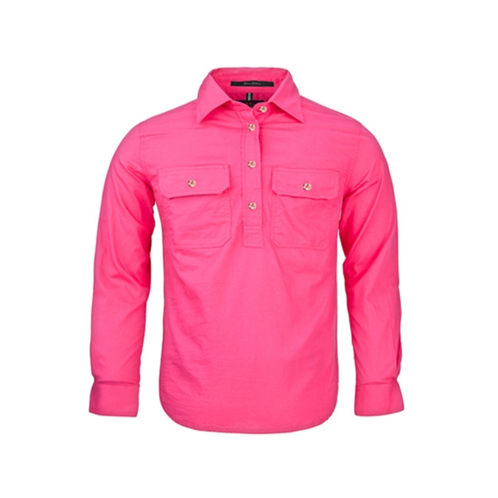 Ritemate Kids Pilbara Closed Front LS Shirt RM400CF - Hot Pink