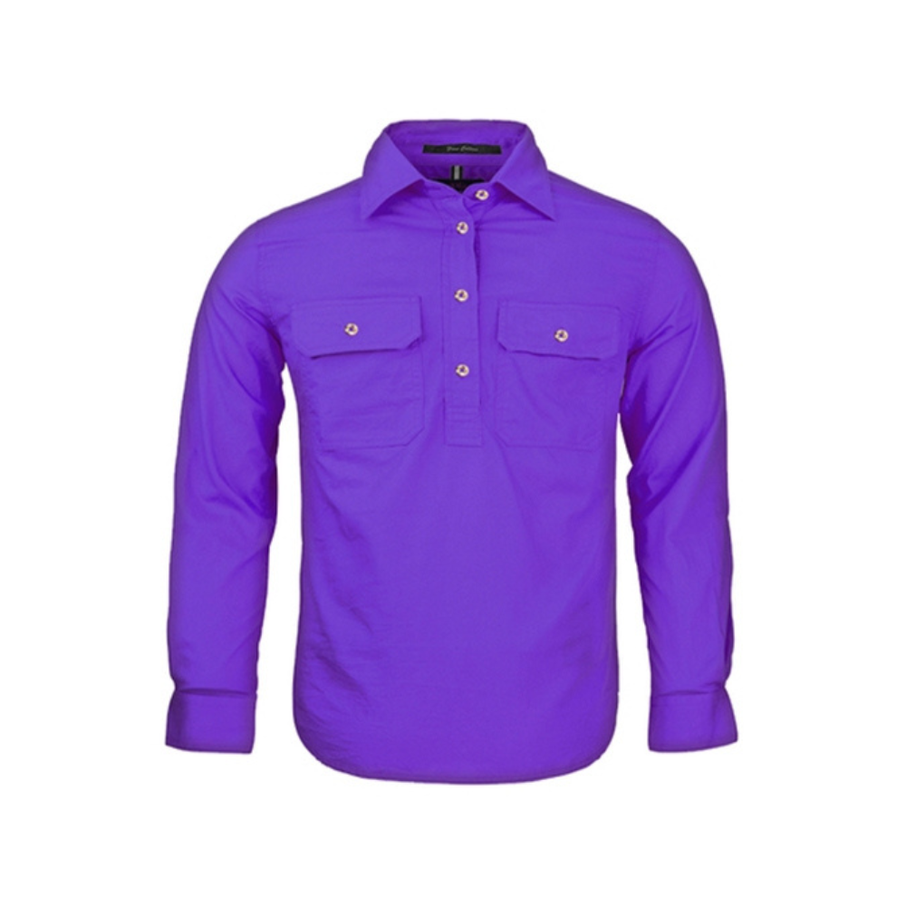 Ritemate Kids Pilbara Closed Front LS Shirt RM400CF - Purple